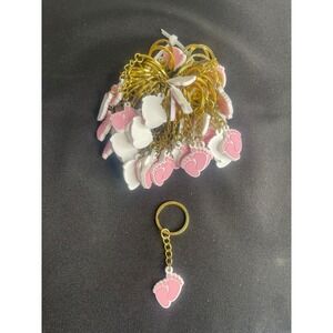Bulk 50ct Pink Baby Feet Keychains Gold Tone Split Ring Shower Favors Lot